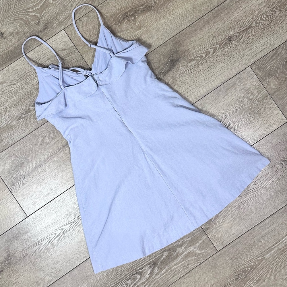 The Impeccable Pig Periwinkle Tie Front Linen Blend Mini Dress - Picture 9 of 11